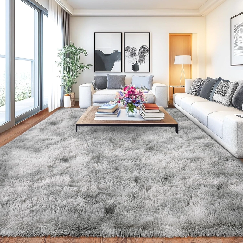ALFOMBRA PELUDA GRIS JASPEADA 200X240 CM SUAVE, MODERNA, ANTIDESLIZANTE TF - 8