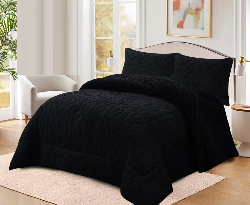 COBERTOR KING DE INVIERNO CON CHIPORRO DISEÑO TRENZADO GRIS UNICOLOR  TF - 1