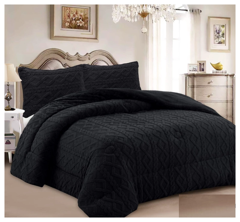 COBERTOR KING DE INVIERNO CON CHIPORRO DISEÑO TRENZADO GRIS UNICOLOR  TF - 2