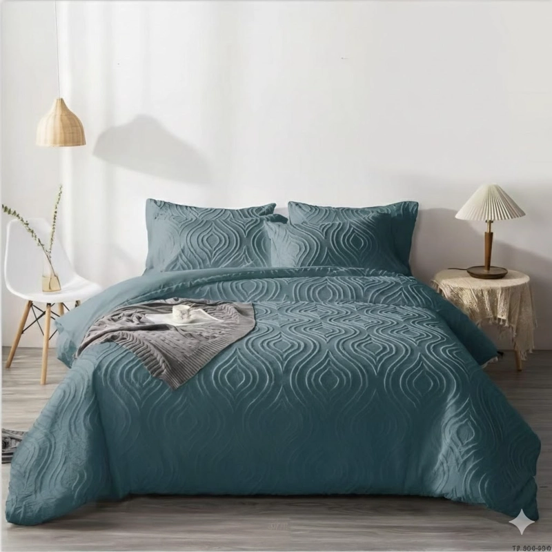 CUBRECAMA KING QUILTDE VERANO SEMI ACOLCHADO DISEÑO RELIEVE 3D GEOMETRICO AZUL PETROLEO TF - 1
