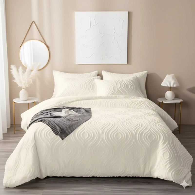 CUBRECAMA KING QUILTDE VERANO SEMI ACOLCHADO DISEÑO RELIEVE 3D GEOMETRICO AZUL PETROLEO TF - 1