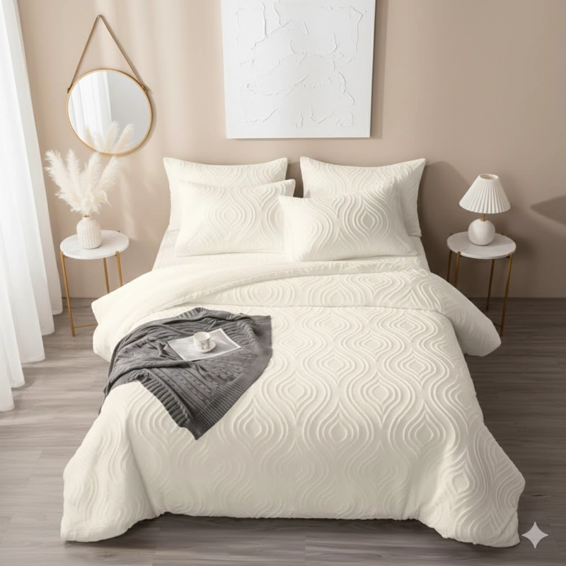 CUBRECAMA KING QUILTDE VERANO SEMI ACOLCHADO DISEÑO RELIEVE 3D GEOMETRICO AZUL PETROLEO TF - 2