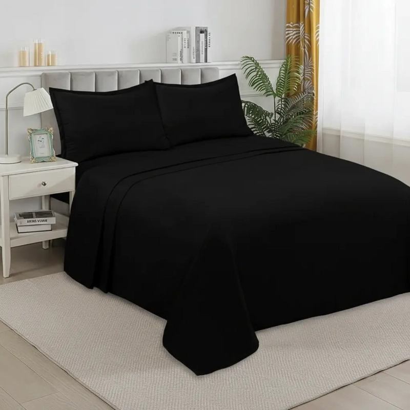 SABANAS W.M G JUEGO DE 200 HILOS PARA COLCHON 2 PLAZAS NEGRO LISO - 1
