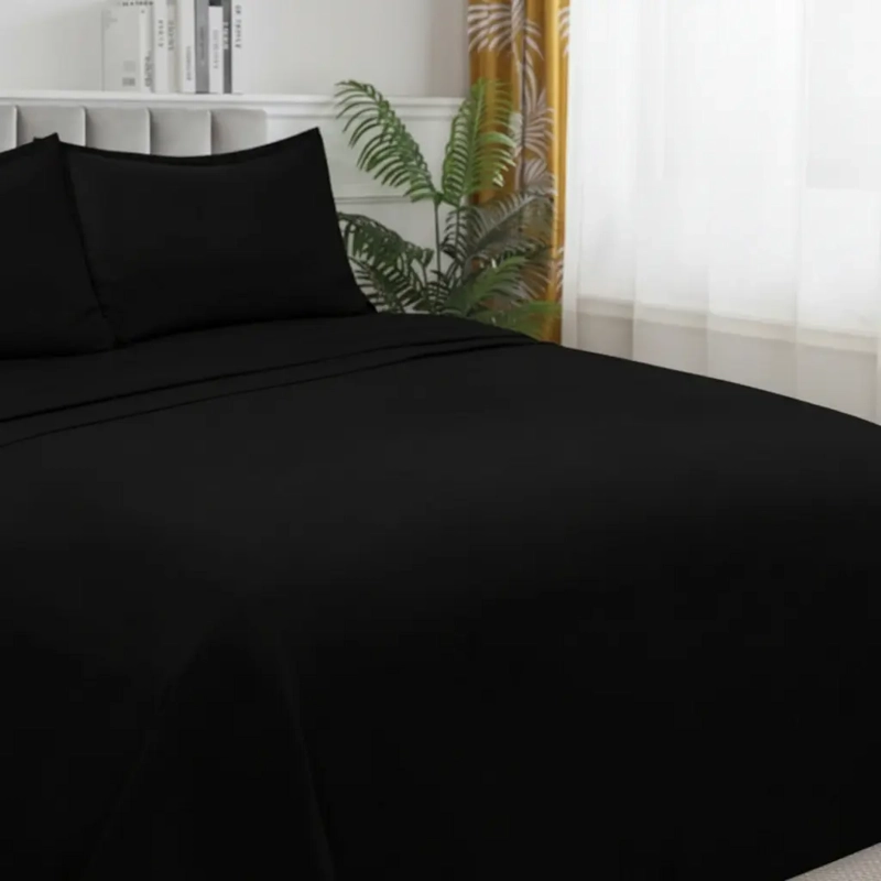 SABANAS W.M G JUEGO DE 200 HILOS PARA COLCHON 2 PLAZAS NEGRO LISO - 2