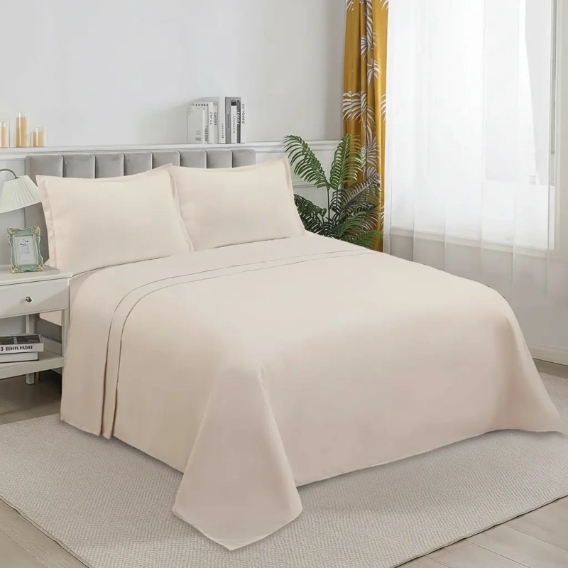SABANAS W.M G JUEGO DE 200 HILOS PARA COLCHON 2 PLAZAS BEIGE LISO - 1