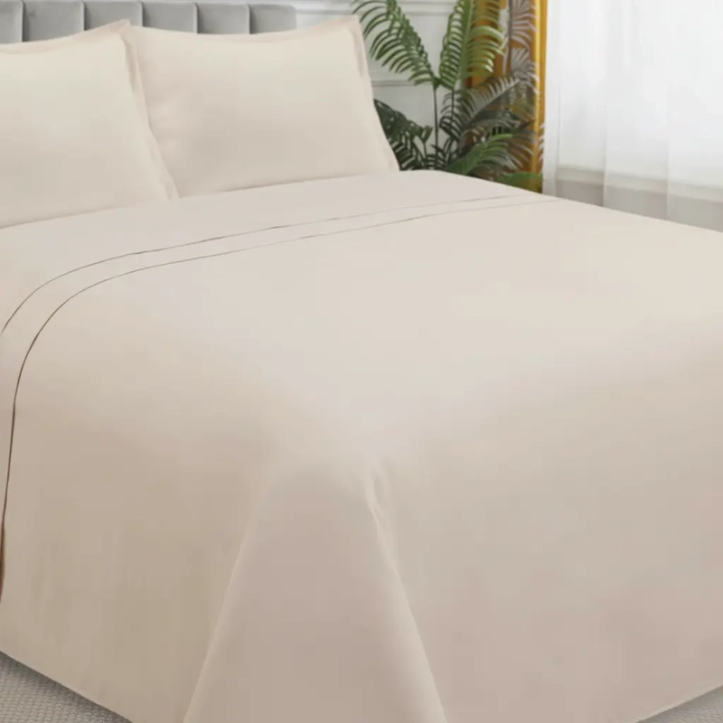 SABANAS W.M G JUEGO DE 200 HILOS PARA COLCHON 2 PLAZAS BEIGE LISO - 3
