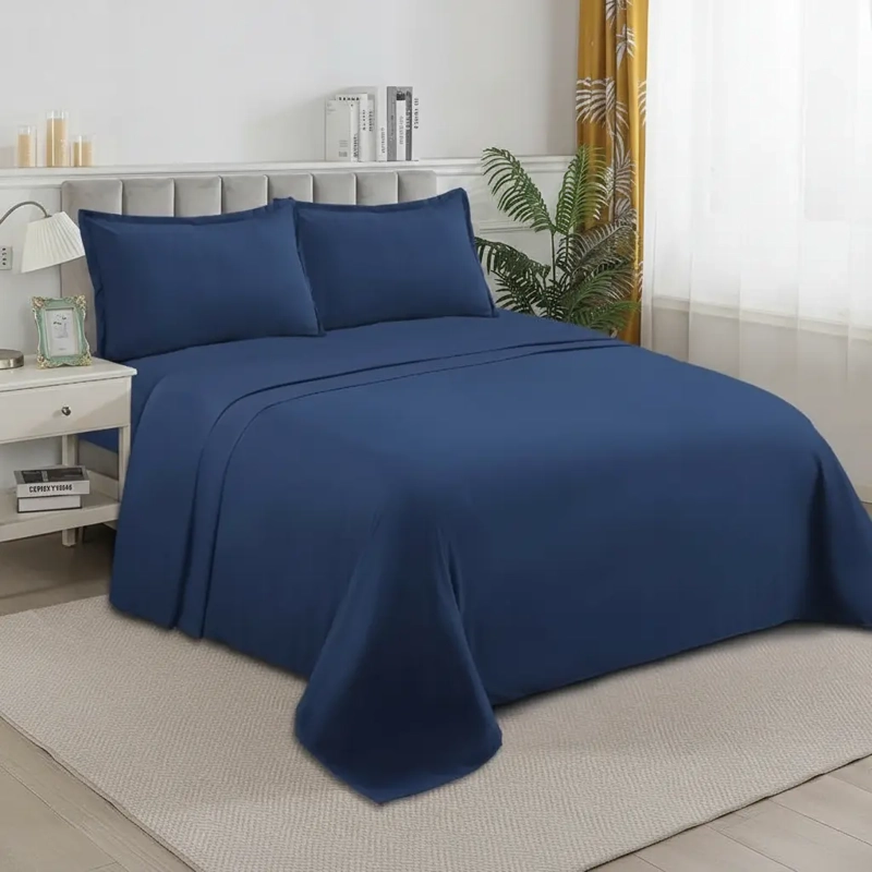 SABANAS W.M G JUEGO DE 200 HILOS PARA COLCHON 2 PLAZAS AZUL MARINO LISO - 1