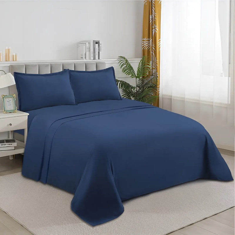 SABANAS W.M G JUEGO DE 200 HILOS PARA COLCHON 2 PLAZAS AZUL MARINO LISO - 2