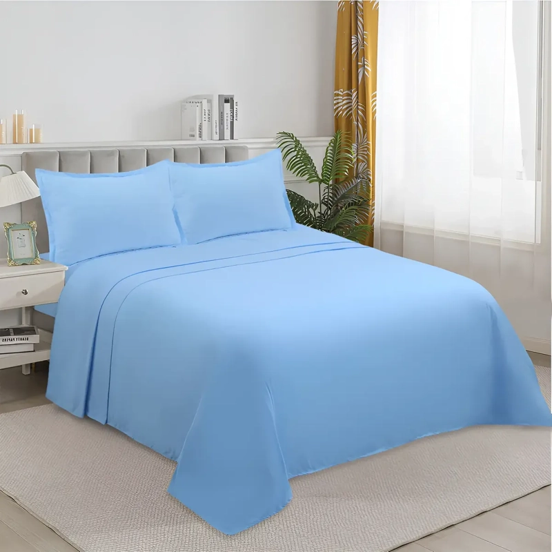 SABANAS W.M G JUEGO DE 200 HILOS PARA COLCHON 2 PLAZAS AZUL CLARO LISO - 1