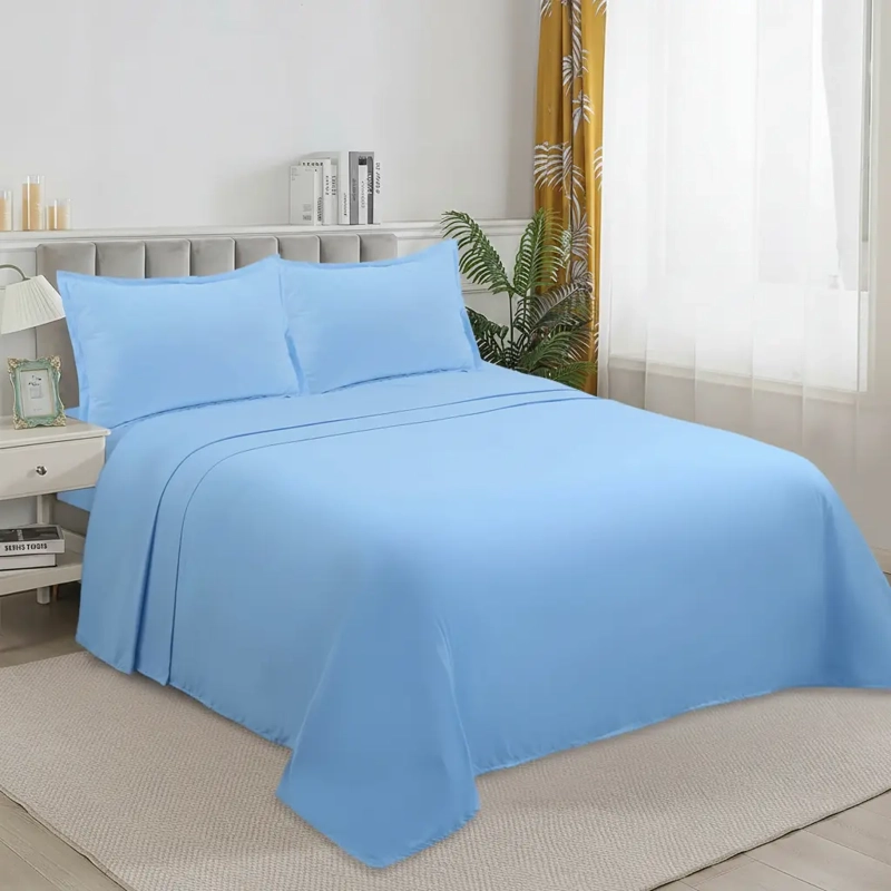 SABANAS W.M G JUEGO DE 200 HILOS PARA COLCHON 2 PLAZAS AZUL CLARO LISO - 2