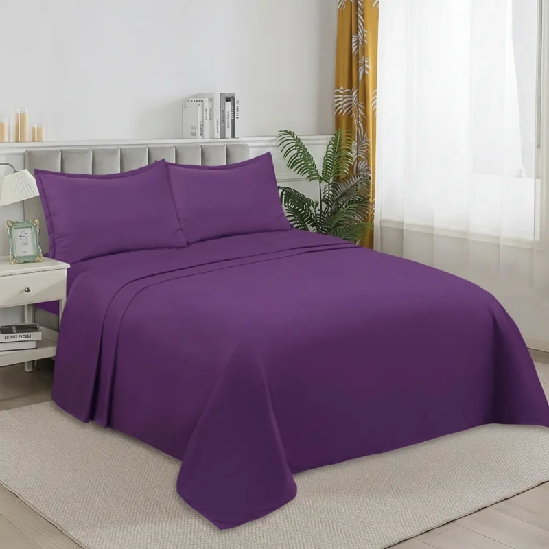 SABANAS W.M G JUEGO DE 200 HILOS PARA COLCHON 2 PLAZAS MORADA LISO - 2