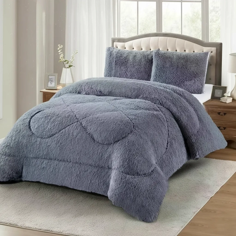 PLUMON DE INVIERNO PELUDOS CON CHIPORRO 2 PLAZAS GRIS PEUDO - 1