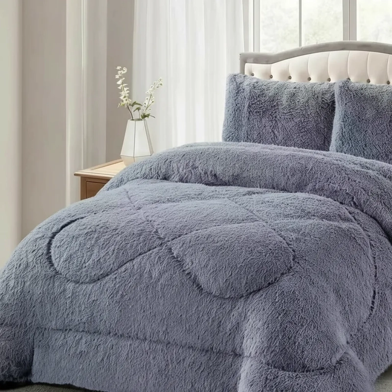 PLUMON DE INVIERNO PELUDOS CON CHIPORRO 2 PLAZAS GRIS PEUDO - 2