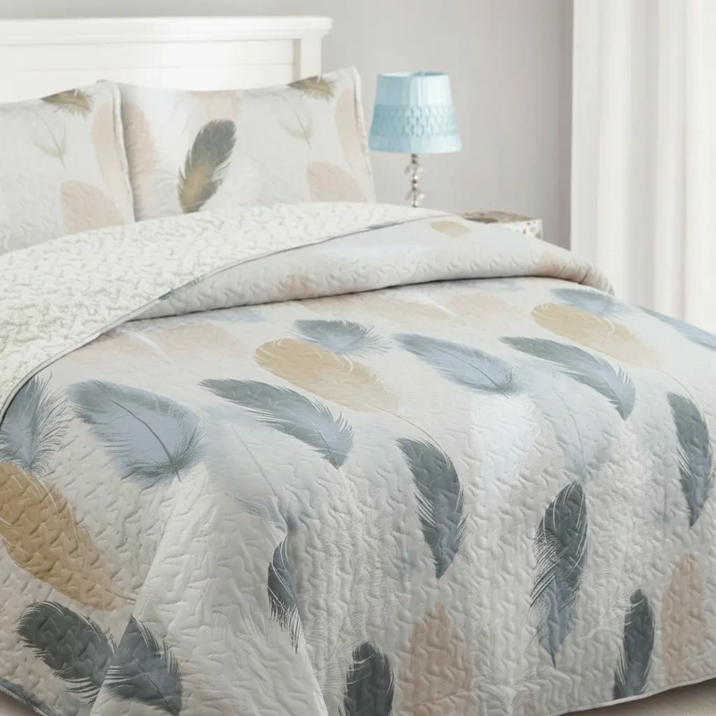 CUBRECAMA QUILT SHERPA 2PL W.M G MARFIL Y BEIGE SUAVE PLUMAS EN COLORES - 1