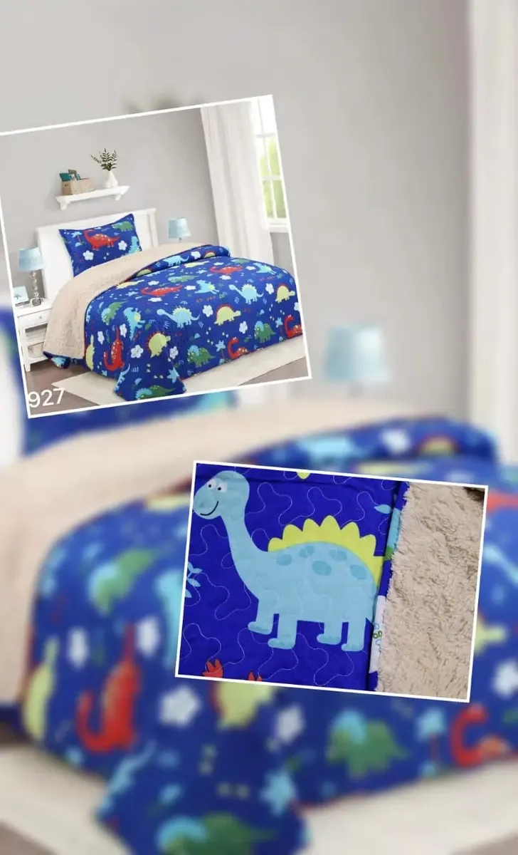 CUBRECAMA QUILT SHERPA 1.5 W.M G- AZUL DINOSAURIO - 2