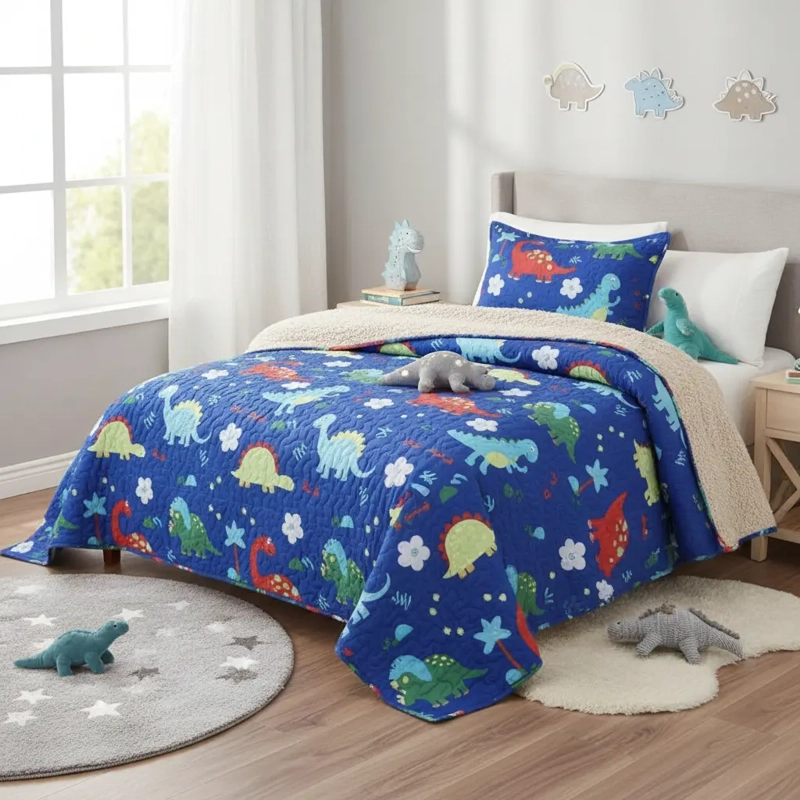 CUBRECAMA QUILT SHERPA 1.5 W.M G- AZUL DINOSAURIO - 3