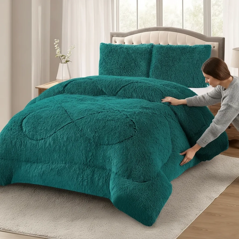 PLUMON DE INVIERNO PELUDOS CON CHIPORRO 2 PLAZAS TURQUESA OSCURO PELUDO - 1