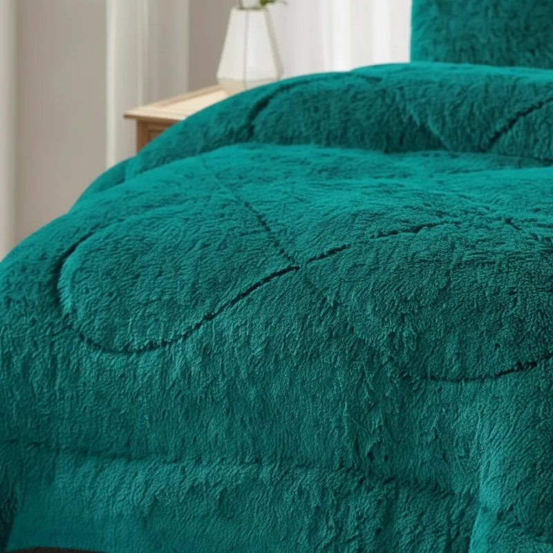 PLUMON DE INVIERNO PELUDOS CON CHIPORRO 2 PLAZAS TURQUESA OSCURO PELUDO - 2