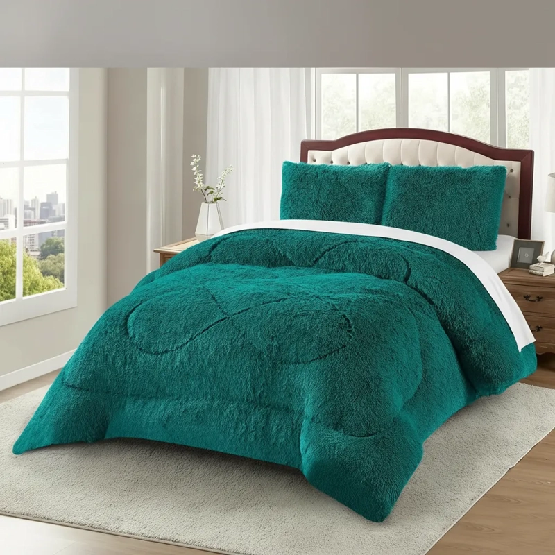 PLUMON DE INVIERNO PELUDOS CON CHIPORRO 2 PLAZAS TURQUESA OSCURO PELUDO - 3