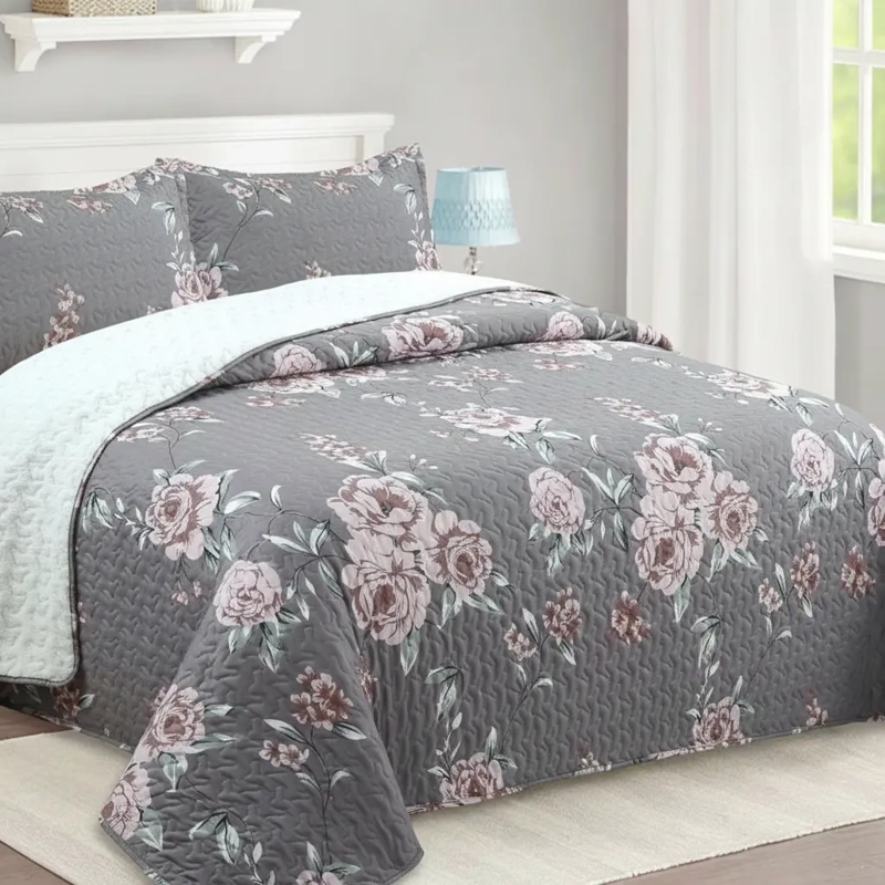 CUBRECAMA QUILT SHERPA 2PL W.M G ROSADOS Y BEIGE ESTAMPADO FLORAL - 1