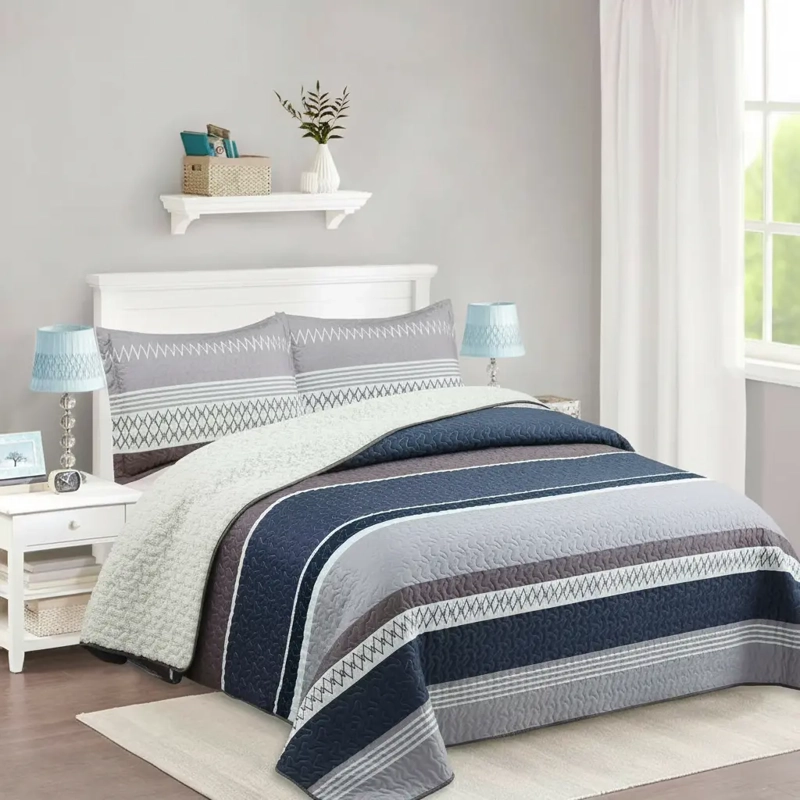 CUBRECAMA QUILT SHERPA 1.5 W.M G -AZUL ACERO RALLA - 1