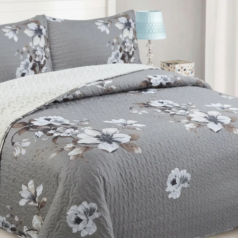 CUBRECAMA QUILT SHERPA 2PL W.M G -BLANCOS Y BEIGE ESTAMPADO FLORAL - 2