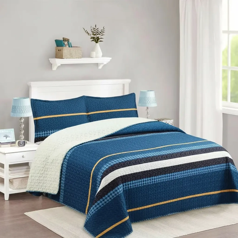 CUBRECAMA QUILT SHERPA 1.5 W.M G - AZUL RAYAS - 3