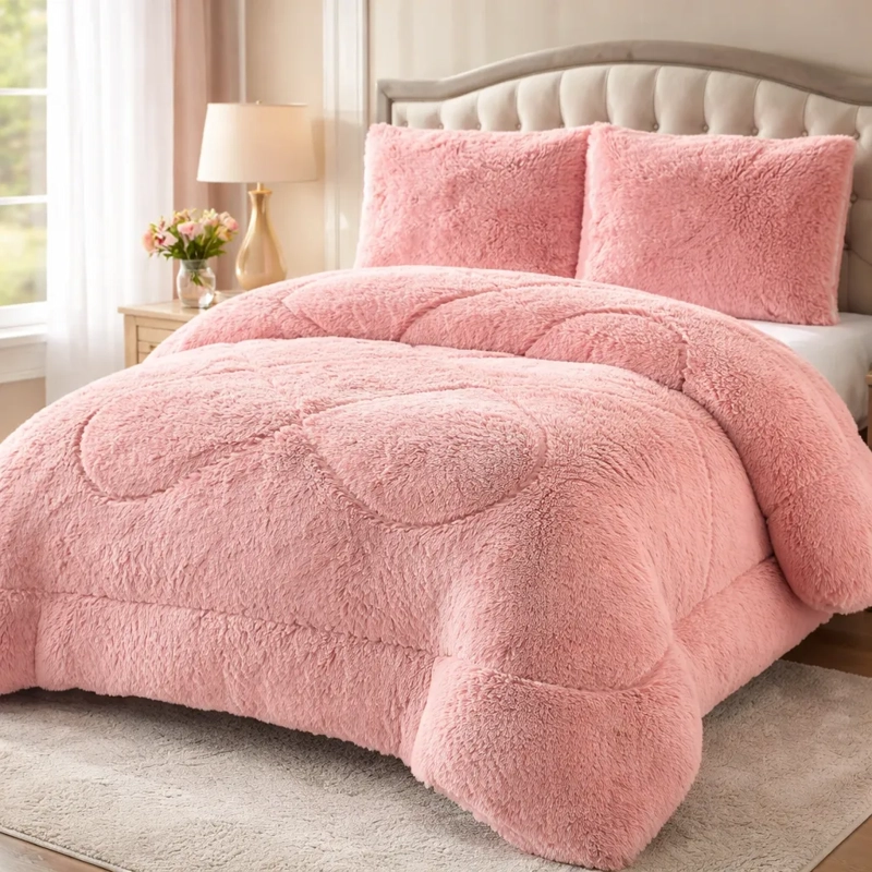 PLUMON DE INVIERNO PELUDOS CON CHIPORRO 2 PLAZAS ROSADO PELUDO - 1