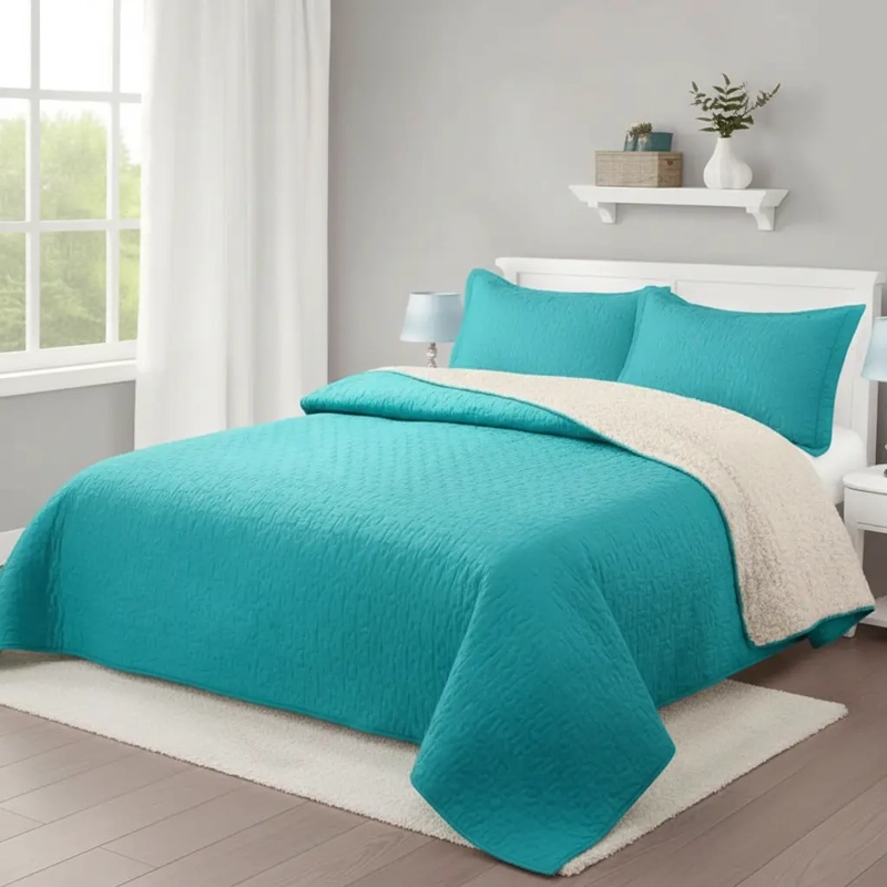 CUBRECAMA QUILT SHERPA 2PL W.M G TURQUESA SOLIDO MODERNO Y MINIMALISTA - 2