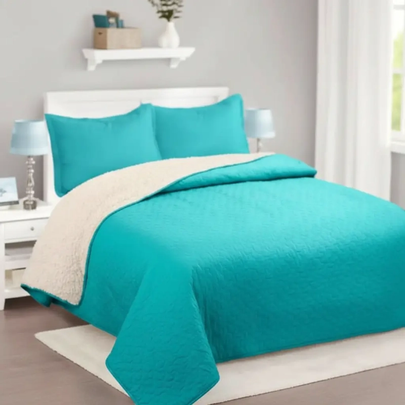 CUBRECAMA QUILT SHERPA 2PL W.M G TURQUESA SOLIDO MODERNO Y MINIMALISTA - 3