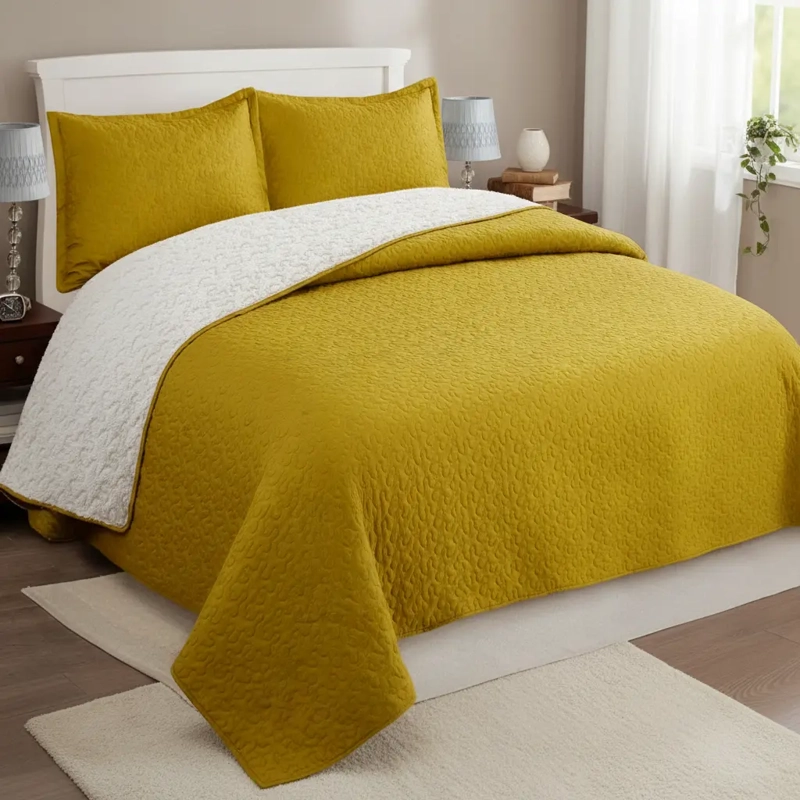 CUBRECAMA QUILT SHERPA 2PL W.M G - AMARILLO MOSTAZA INTENSO MODERNO Y LUMINOSO - 1
