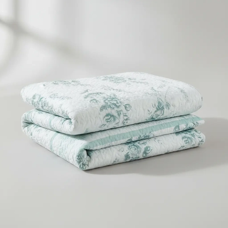 CUBRECAMA QUILT SHERPA 2PL W.M G CELESTE Y BLANCO DISEÑO FLORAL CELESTE VINTAGE - 3