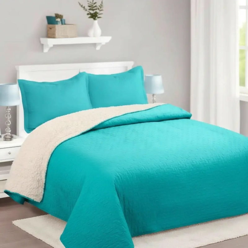 CUBRECAMA QUILT SHERPA 1.5 W.M G -TURQUESA CLARA LISA - 1