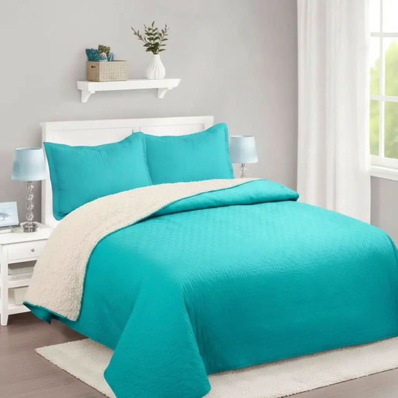 CUBRECAMA QUILT SHERPA 1.5 W.M G -TURQUESA CLARA LISA - 3
