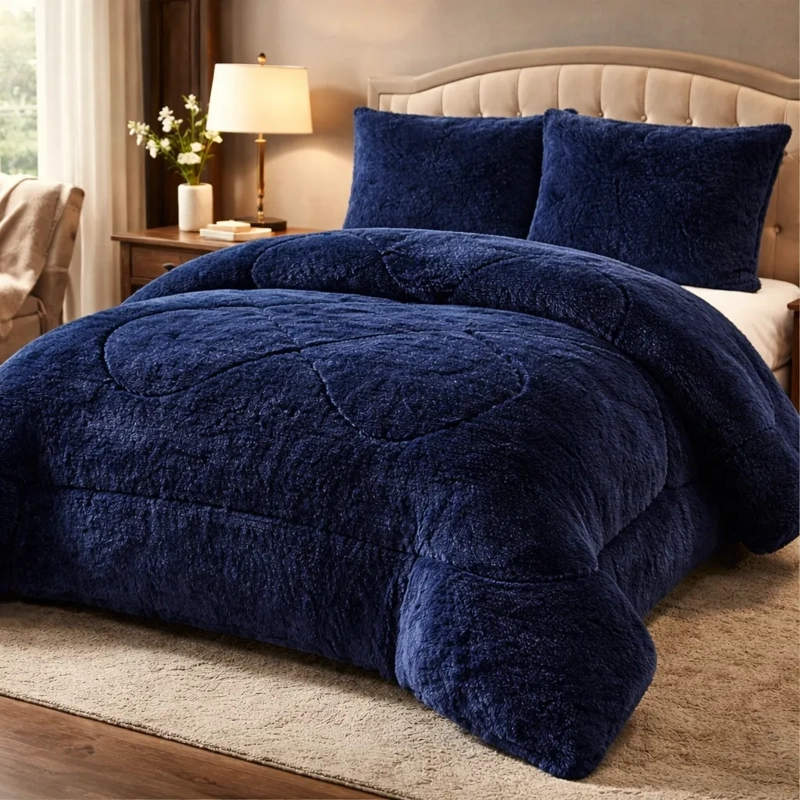 PLUMON DE INVIERNO PELUDOS CON CHIPORRO 2 PLAZAS AZUL OSCURO PELUDO - 2