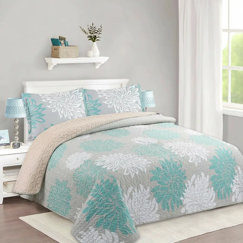CUBRECAMA QUILT SHERPA 1.5 W.M G -AZUL ACERO DISEÑO - 2