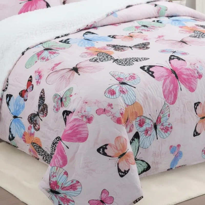 CUBRECAMA QUILT SHERPA 1.5 W.M G - CORAL CLARO MARIPOSAS - 3