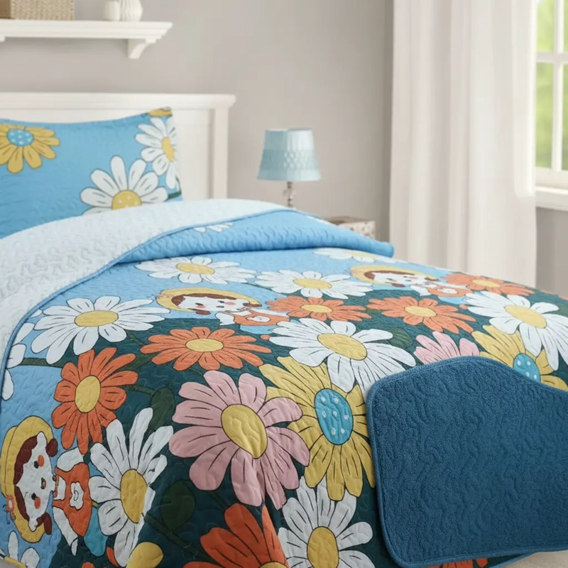 CUBRECAMA QUILT SHERPA 1.5 W.M G -AGUA FLORES - 1