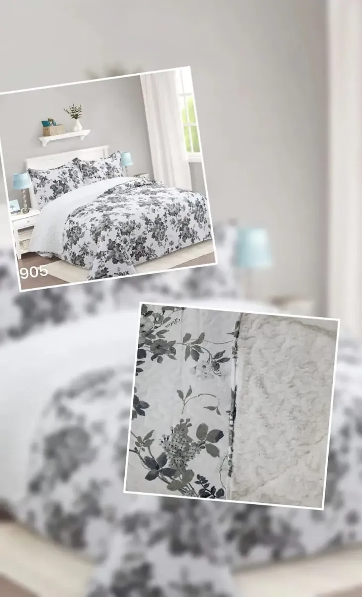 CUBRECAMA QUILT SHERPA 2PL W.M G- BLANCO Y GRIS DISEÑO FLORAL BLANCO Y GRIS - 2