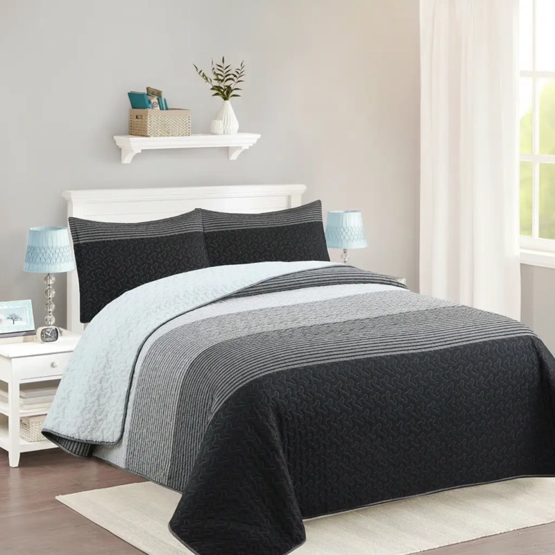 CUBRECAMA QUILT SHERPA 1.5  W.M G- BLANCO RALLAS DE VARIOS COLORES - 1