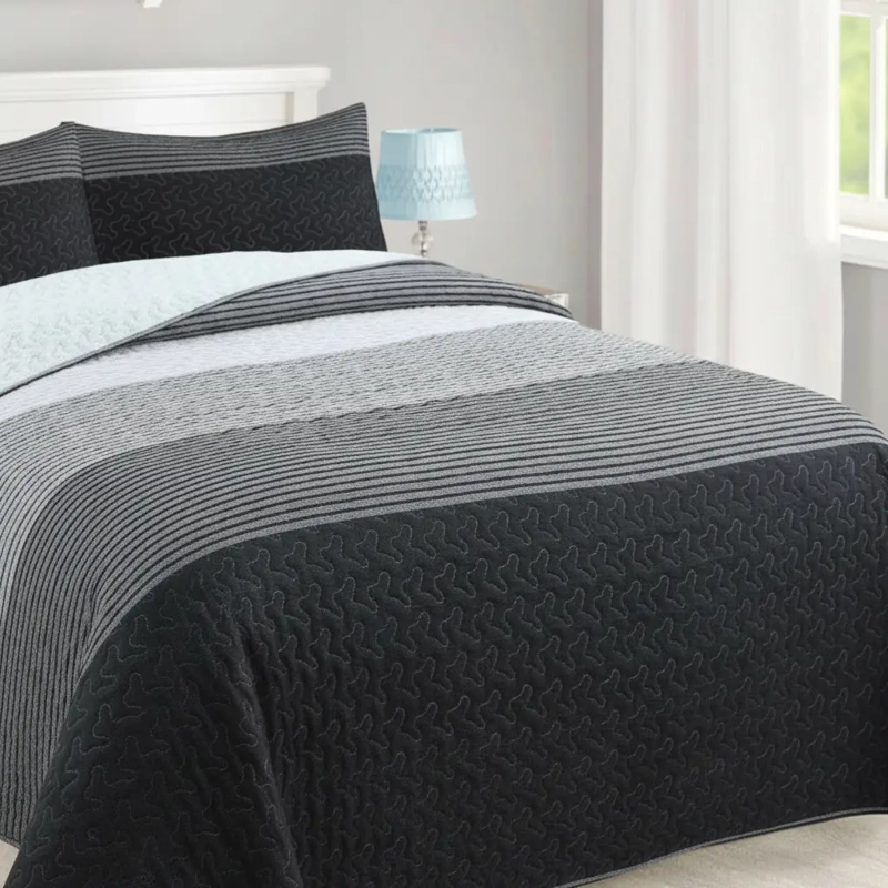 CUBRECAMA QUILT SHERPA 1.5  W.M G- BLANCO RALLAS DE VARIOS COLORES - 2