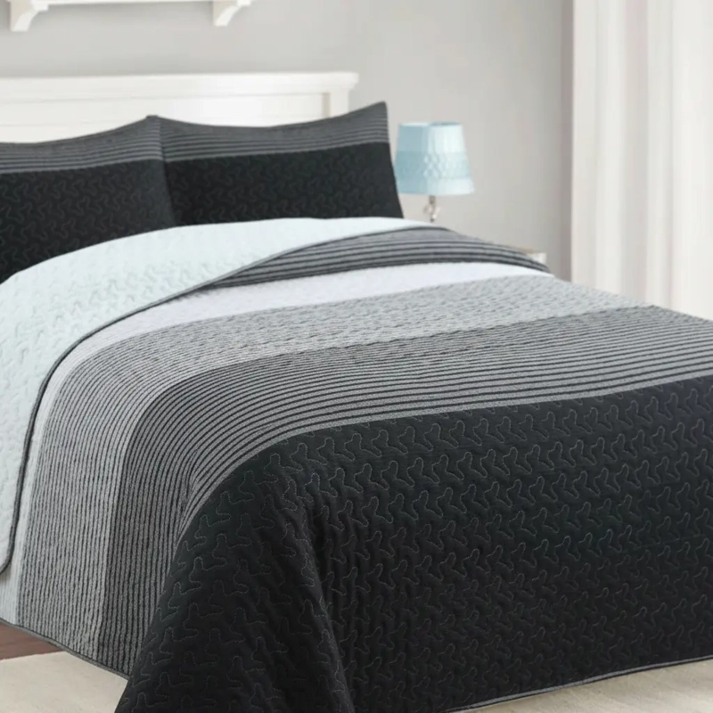 CUBRECAMA QUILT SHERPA 1.5  W.M G- BLANCO RALLAS DE VARIOS COLORES - 3