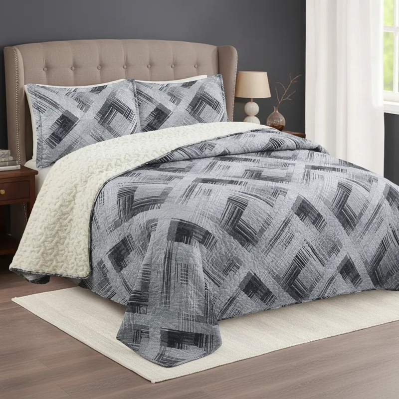 CUBRECAMA QUILT SHERPA 1.5 W.M G BLANCO DISEÑO - 1