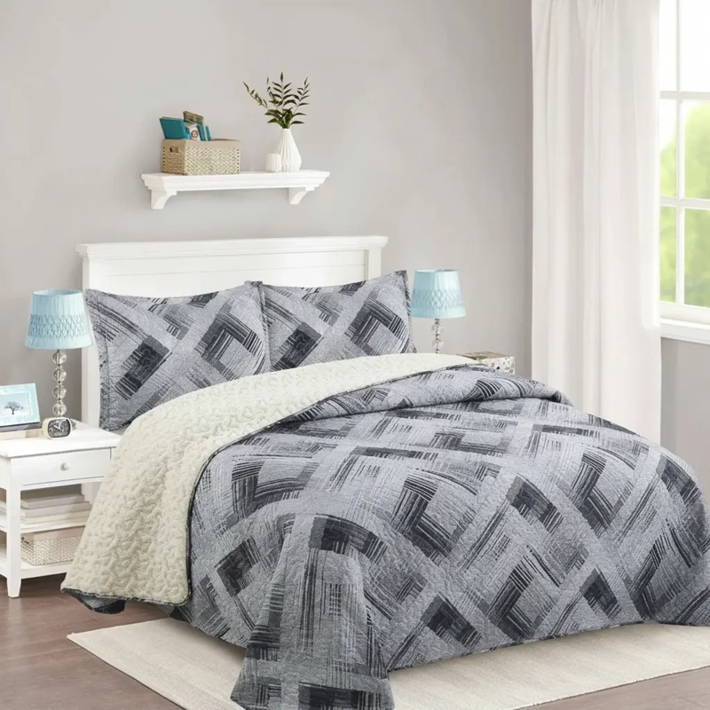 CUBRECAMA QUILT SHERPA 1.5 W.M G BLANCO DISEÑO - 2