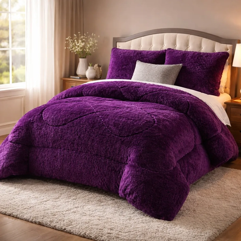 PLUMON DE INVIERNO PELUDOS CON CHIPORRO 2 PLAZAS MORADO PELUDO - 2