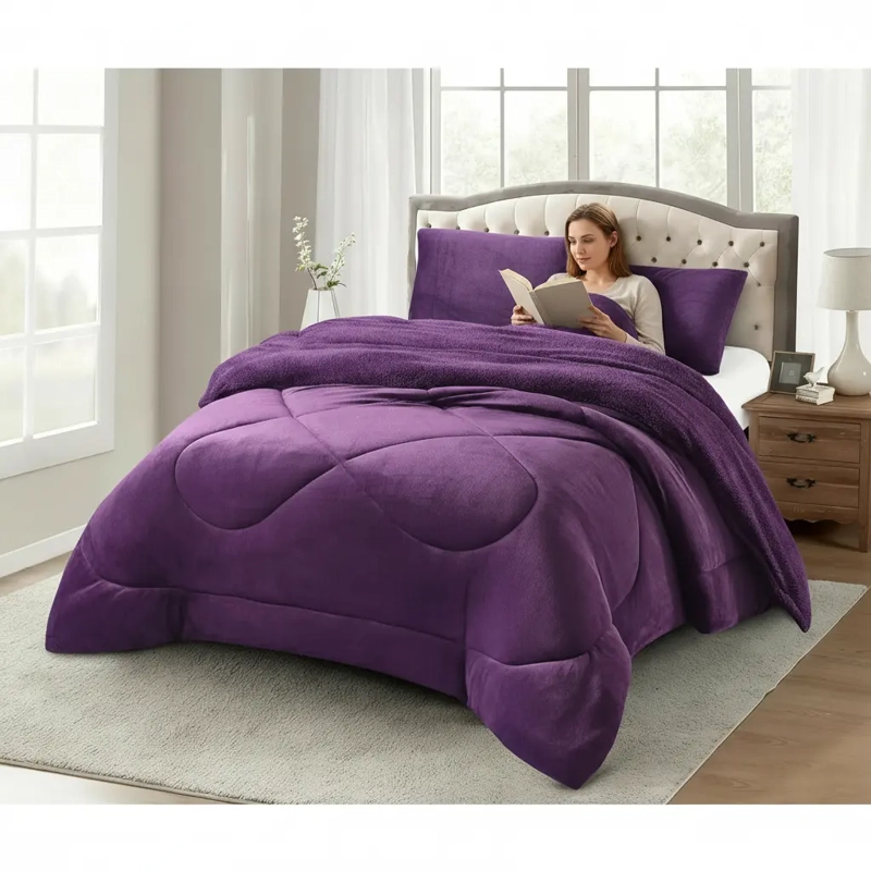 COBERTOR CUBRECAMA CON CHIPORRO 2 PLAZAS LISO MORADO LISO - 1