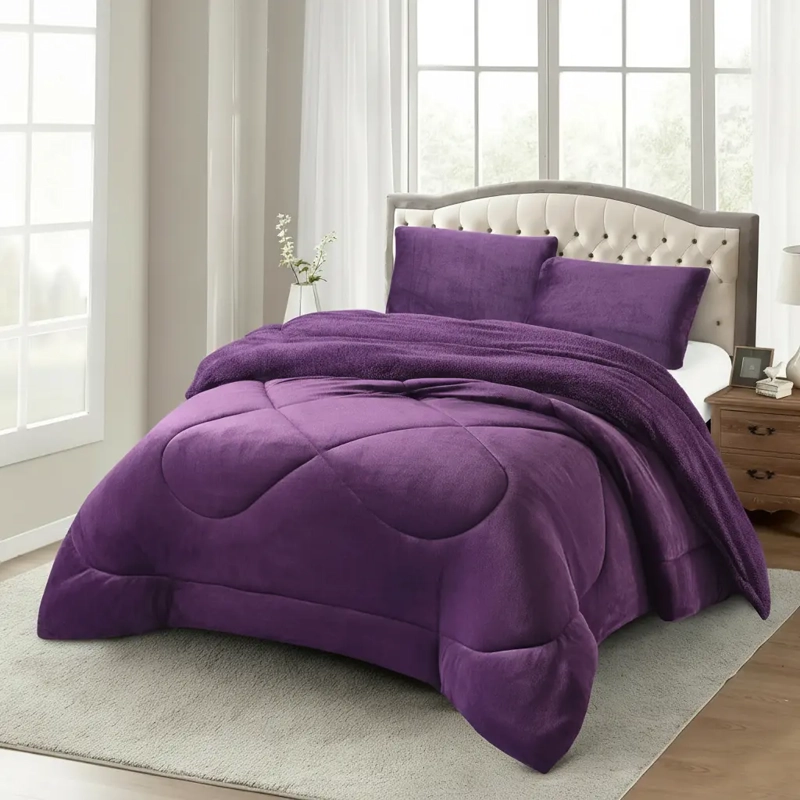 COBERTOR CUBRECAMA CON CHIPORRO 2 PLAZAS LISO MORADO LISO - 3