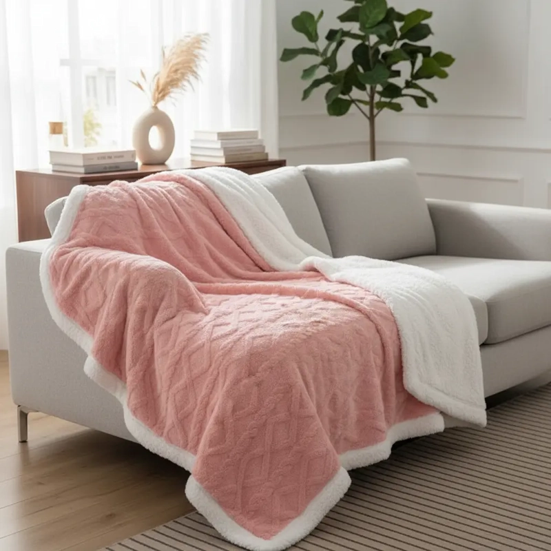 FRAZADA W.MG TRENSADO 2 PLAZAS 230X200 CM LIGERA TRENSADO. 1.65 KG ROSA PALIDO - 1