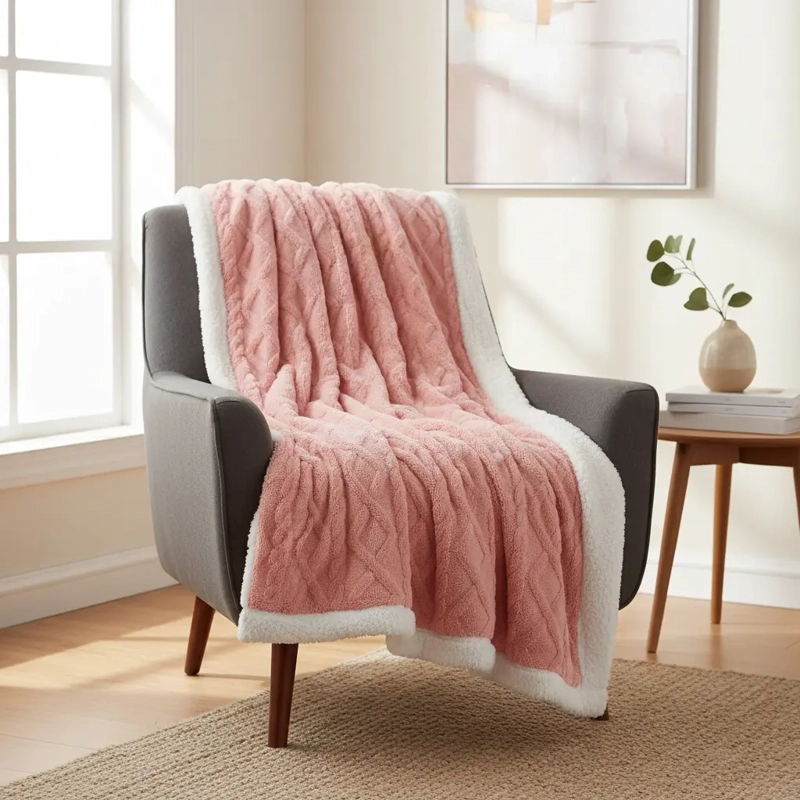 FRAZADA W.MG TRENSADO 2 PLAZAS 230X200 CM LIGERA TRENSADO. 1.65 KG ROSA PALIDO - 2
