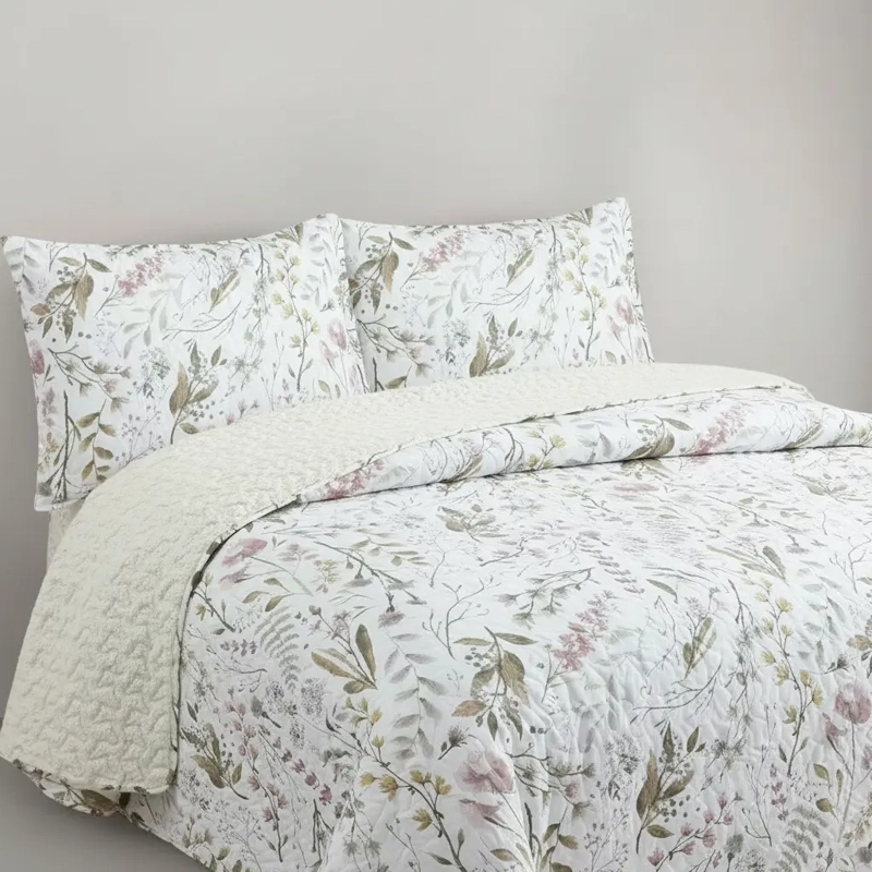 CUBRECAMA QUILT SHERPA 2PL W.M G - PASTEL COMO VERDE SUAVE ROSA Y BEIGE ESTAMPADO FLORAL Y BOTANICO - 3
